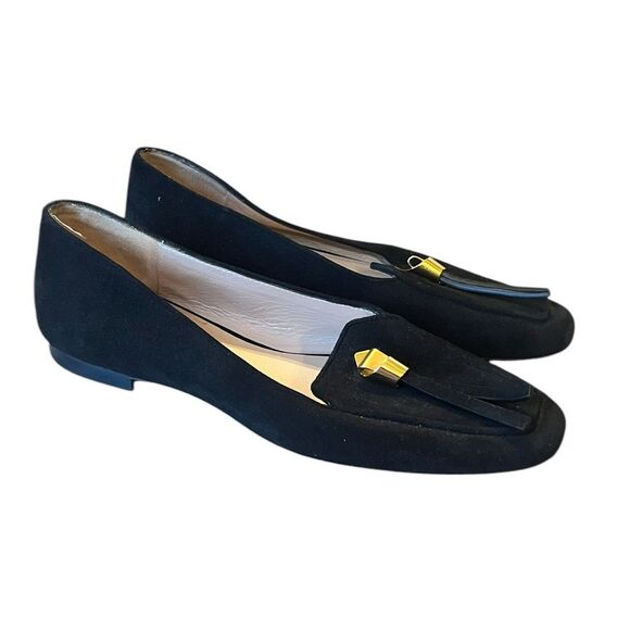 Stuart Weitzman Slipknot Black Suede Slip On Flat Loafers Womens Size 6 - Picture 1 of 7